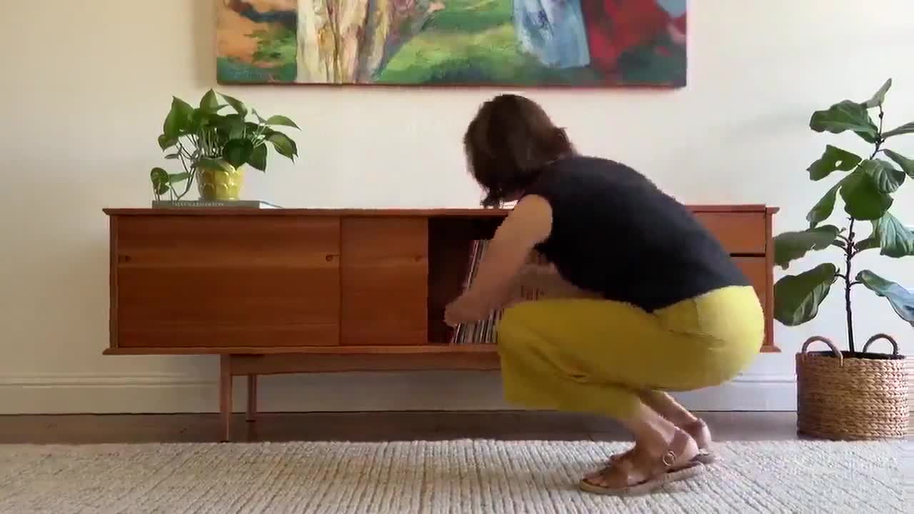 Heirloom Solid Wood Record Console, Mid Century Media Cabinet